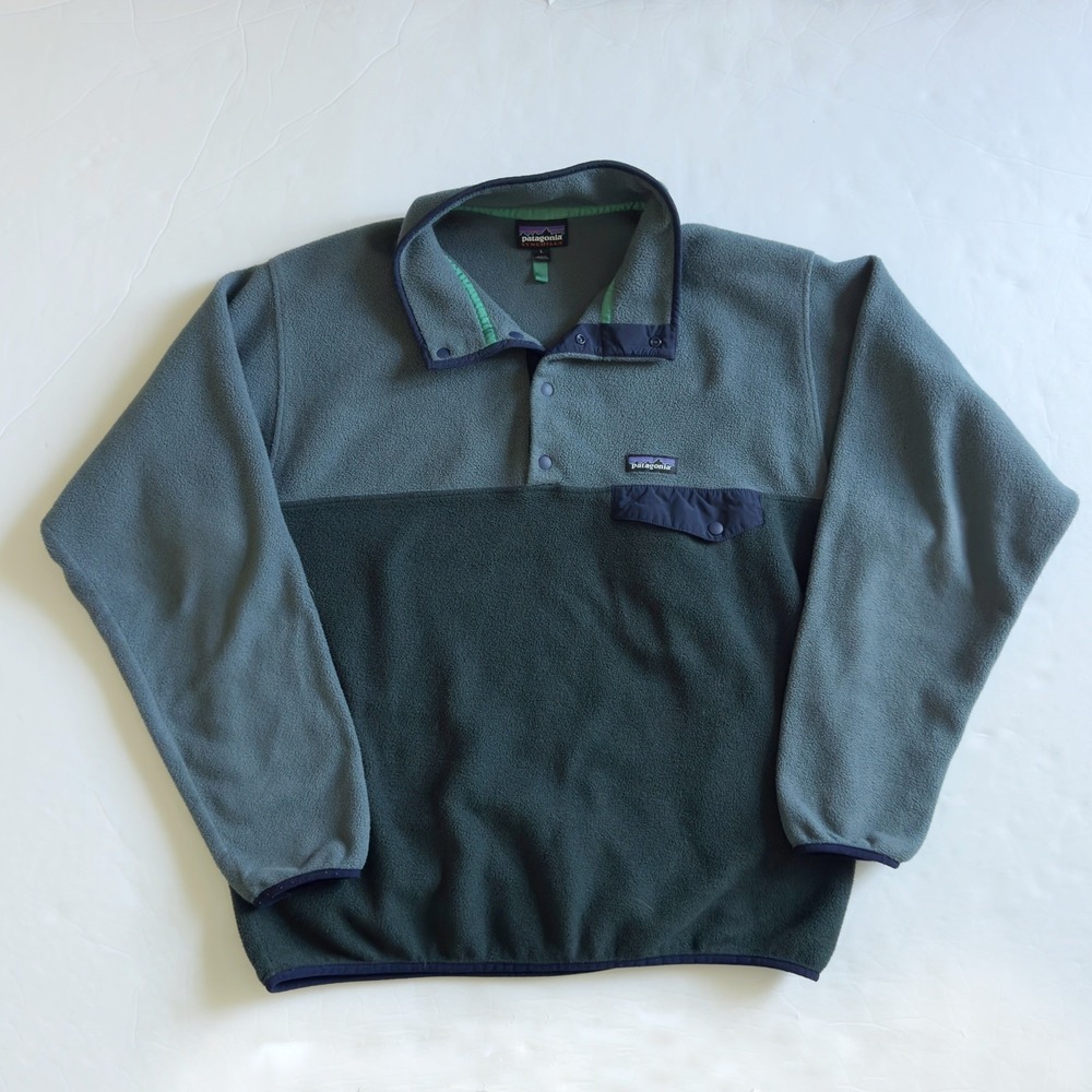 Patagonia Synchilla Snap T Fleece Pullover Mens L Green Colorblock Sweater
